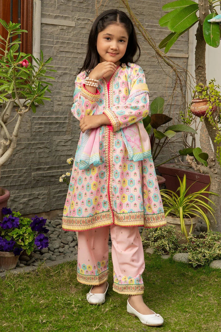 Poly Lawn Digital Printed Peach Stitched Suit - Ochre