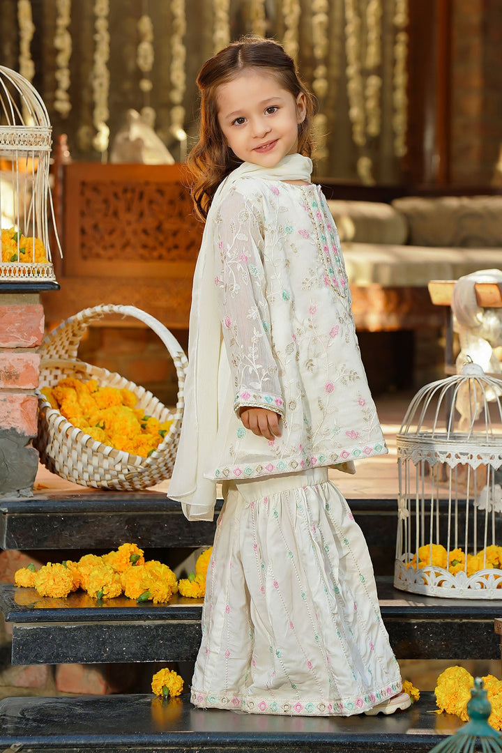 Chiffon Embroidered Ivory Stitched Suit - Ochre
