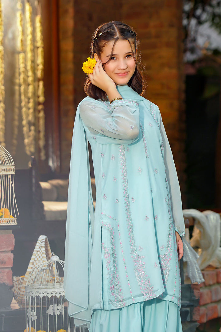 Chiffon Embroidered Blue Stitched Suit - Ochre