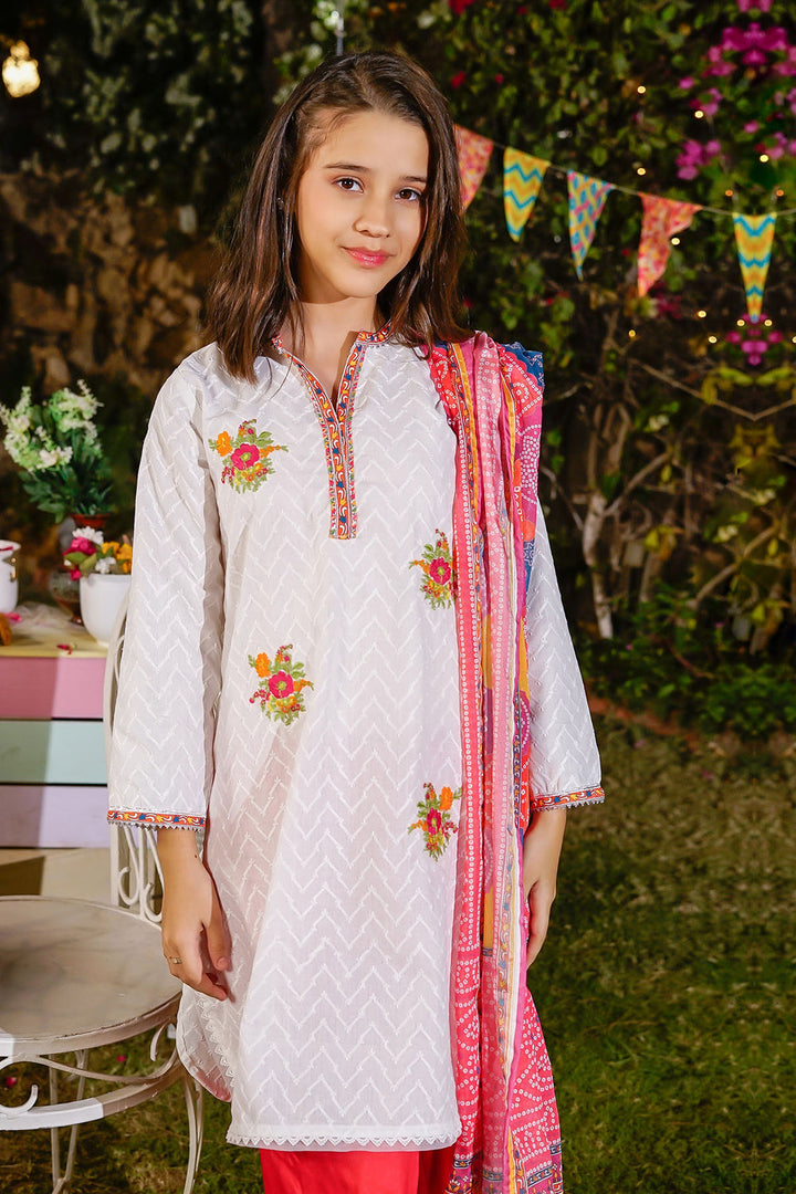 Chikankari Embroidered White Stitched Suit - Ochre