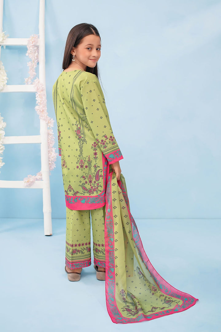 Poly Lawn Digital Printed Lime Green Stitched Suit - Ochre