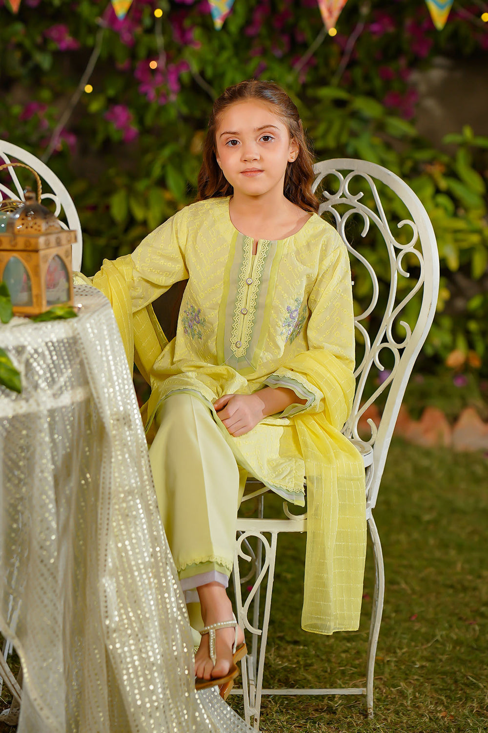 Chikankari Embroidered Lemon Stitched Suit - Ochre