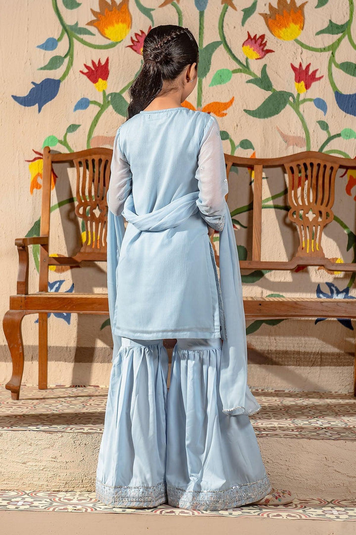 Chiffon Embroidered Blue Stitched Suit - Ochre