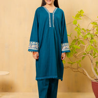 Cotton Embroidered Bottle Green Stitched Suit - Ochre