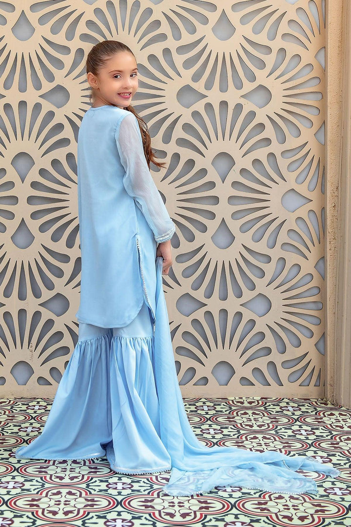 Chiffon Hand Adda Work Blue Stitched Suit - Ochre