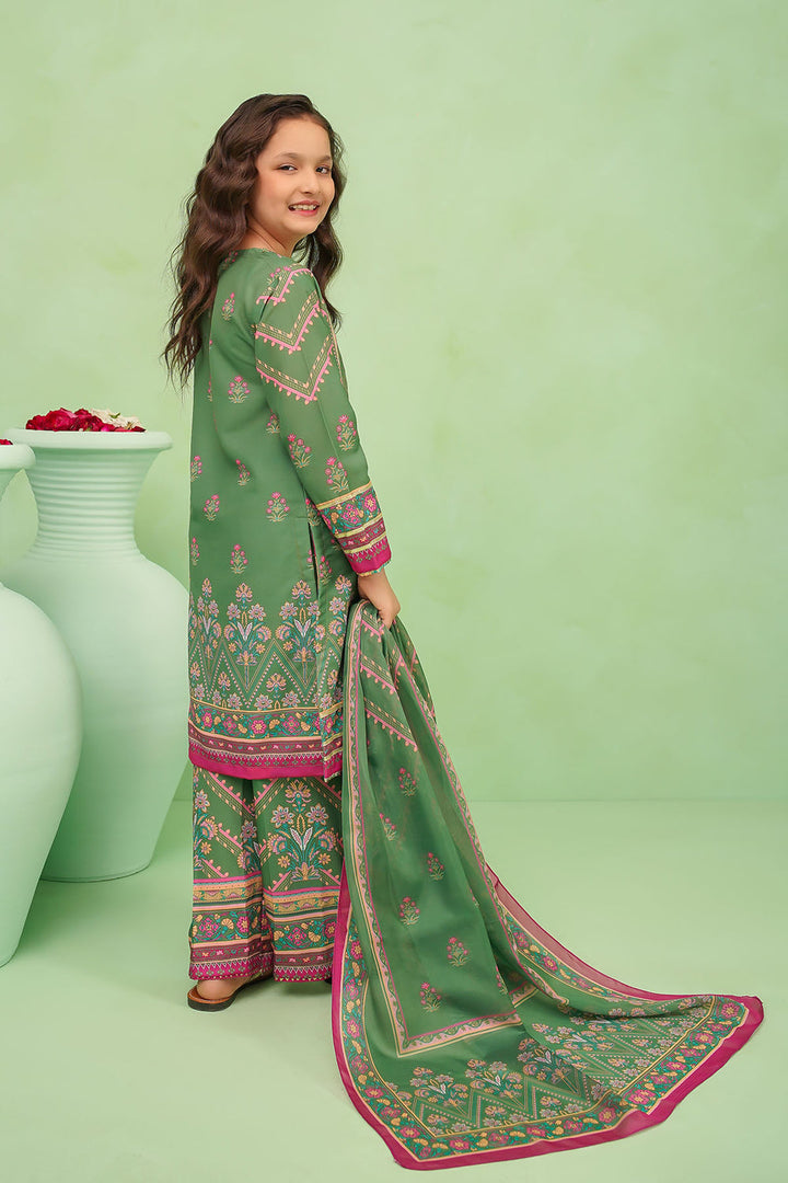 Poly Lawn Digital Printed Olive Green Stitched Suit - Ochre
