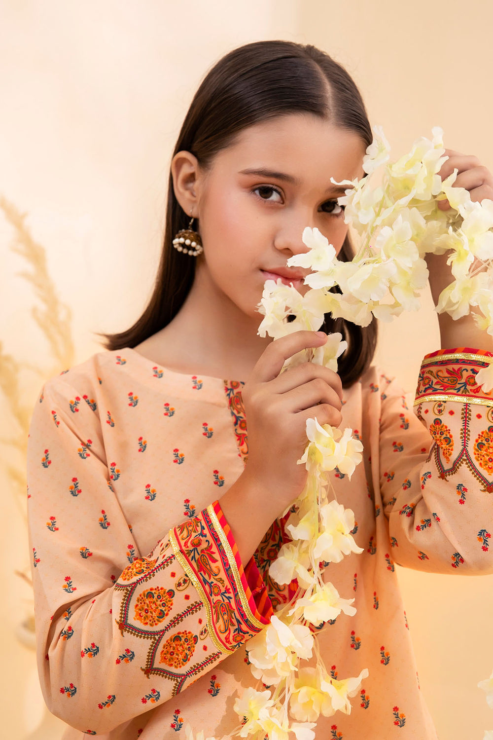 Poly Lawn Digital Printed Beige Stitched Suit - Ochre