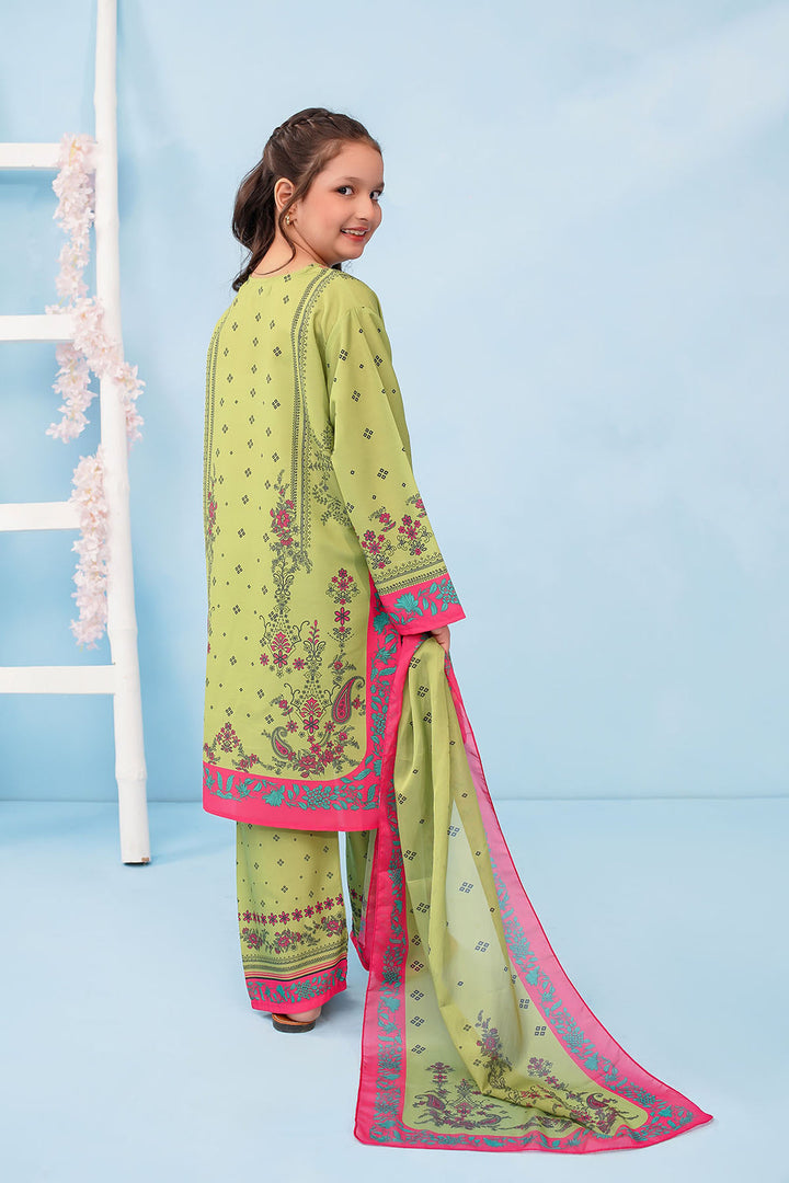 Poly Lawn Digital Printed Lime Green Stitched Suit - Ochre