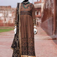 Chiffon Brown Stitched Suit - J. Junaid Jamshed