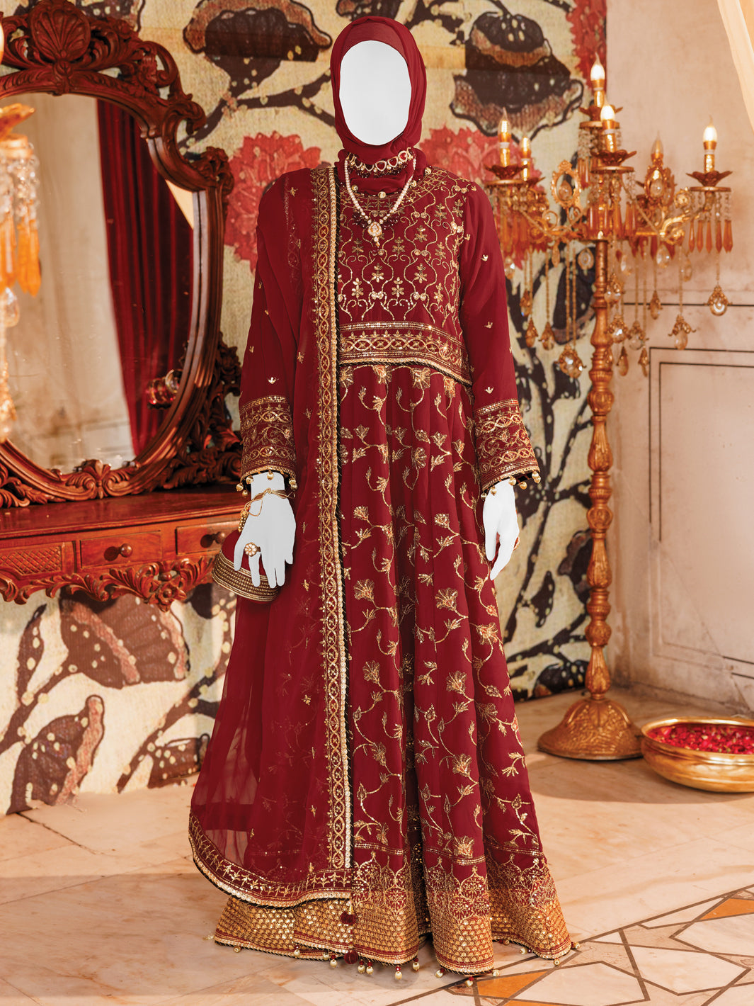 Chiffon Red Stitched Suit - J. Junaid Jamshed