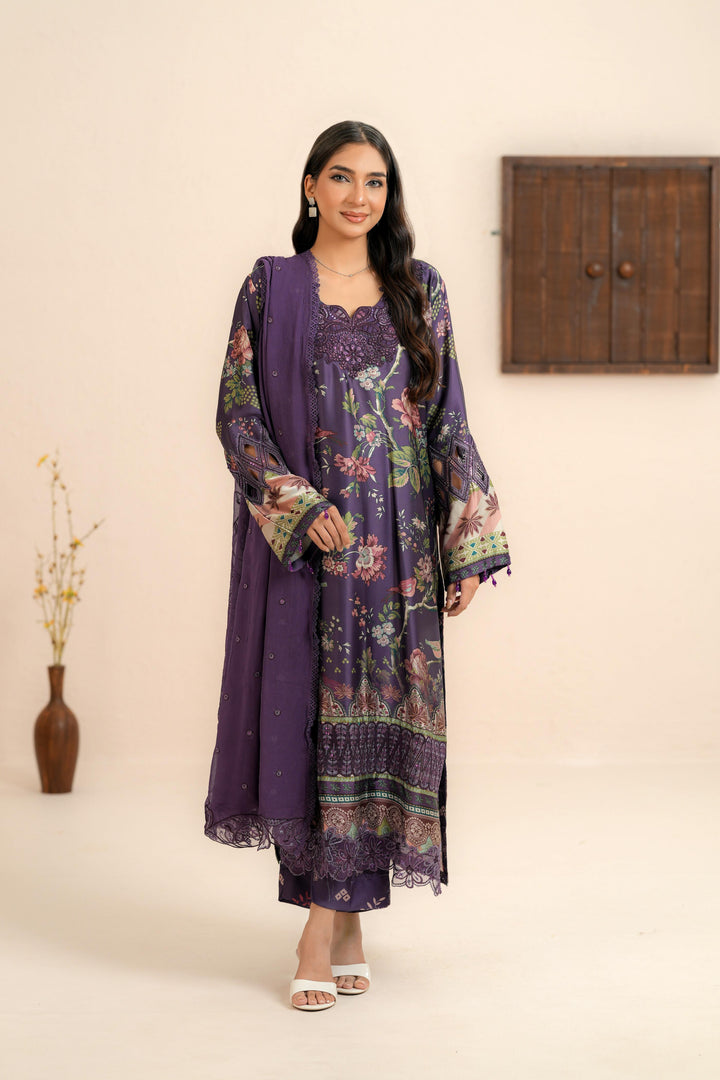 Silk Purple Stitched Suit - Nureh