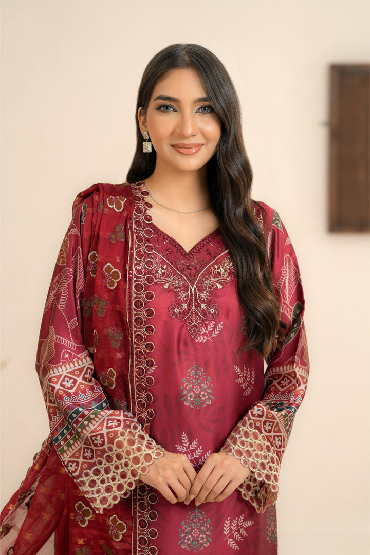 Silk Maroon Stitched Suit - Nureh