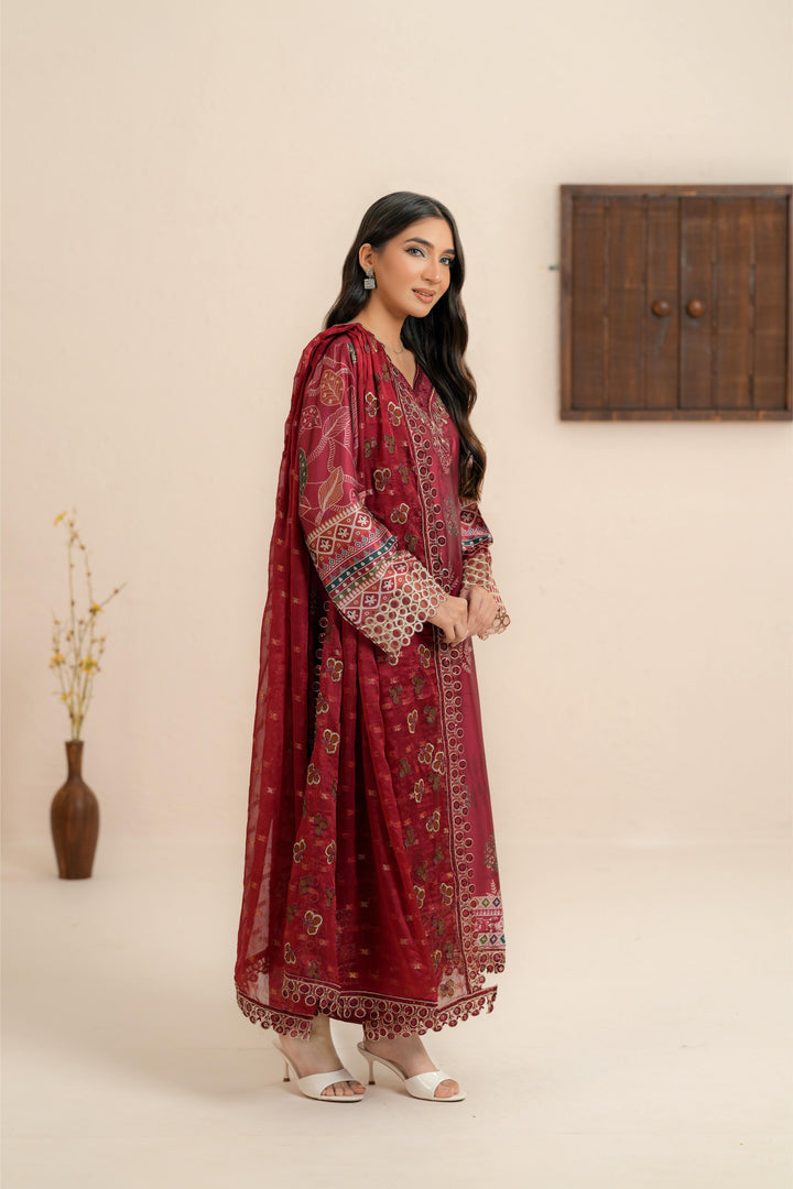 Silk Maroon Stitched Suit - Nureh