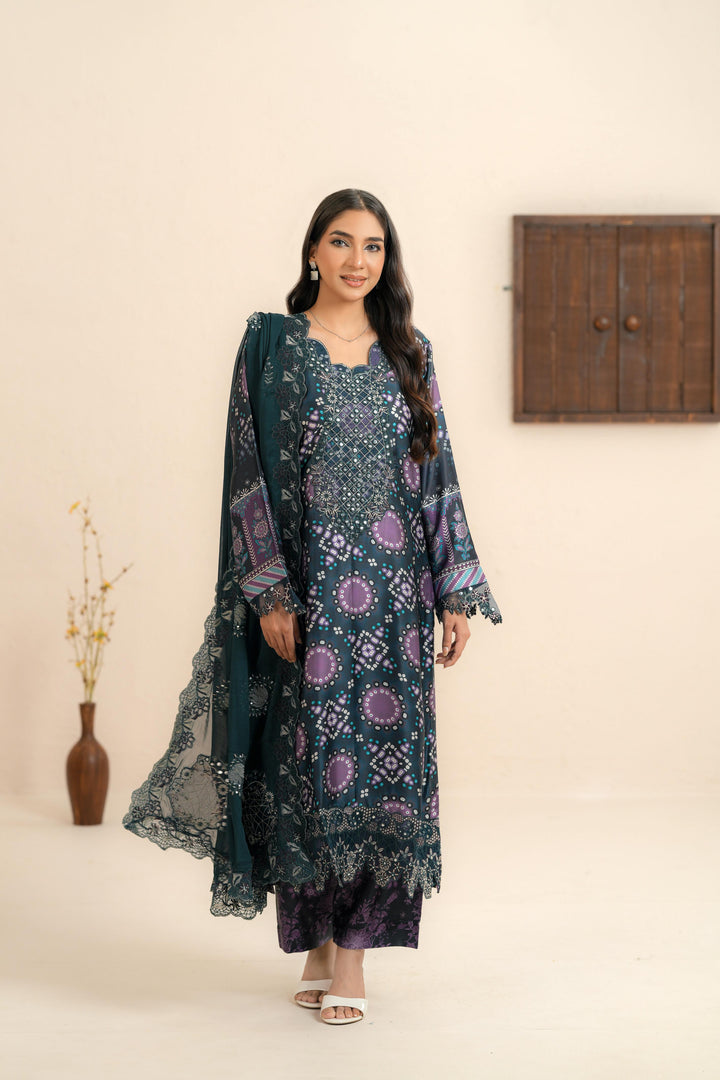 Silk Teal Blue Stitched Suit - Nureh