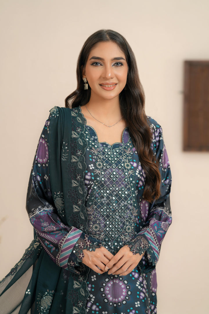 Silk Teal Blue Stitched Suit - Nureh