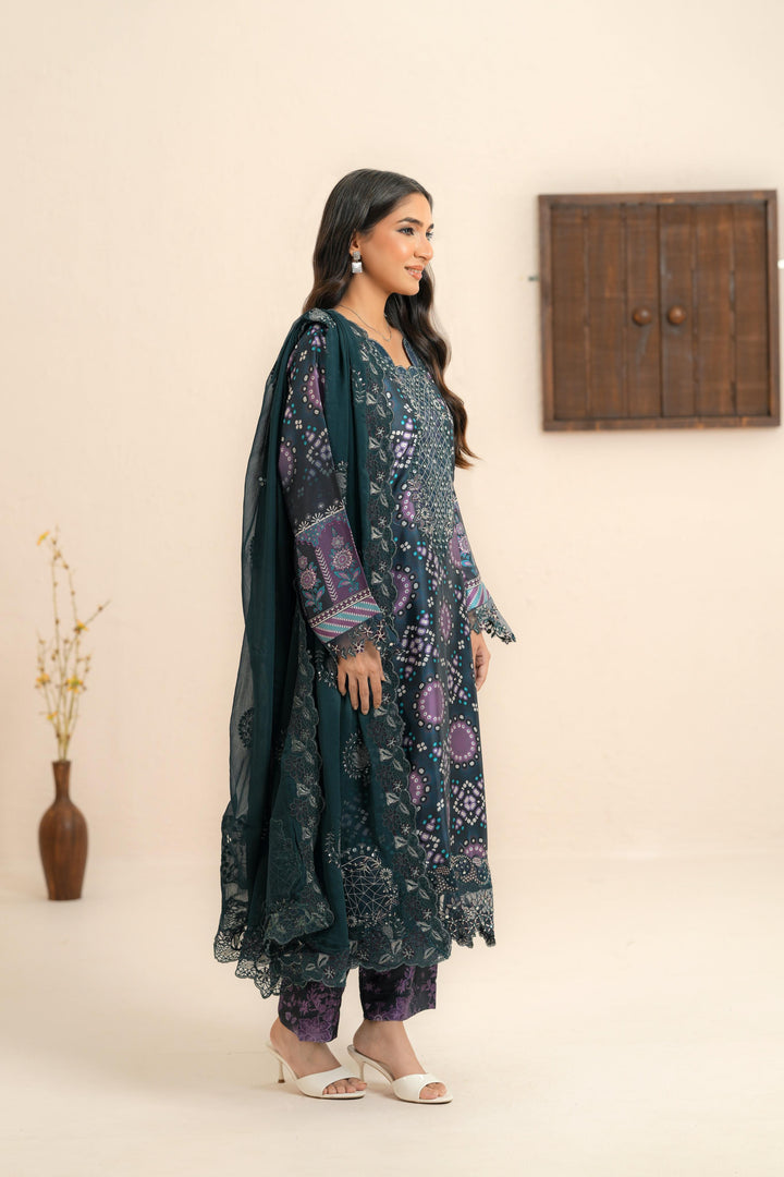 Silk Teal Blue Stitched Suit - Nureh