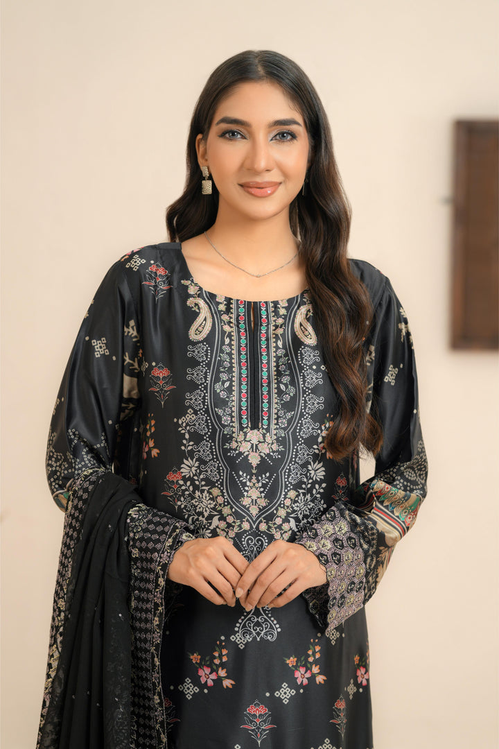 Silk Black Stitched Suit - Nureh