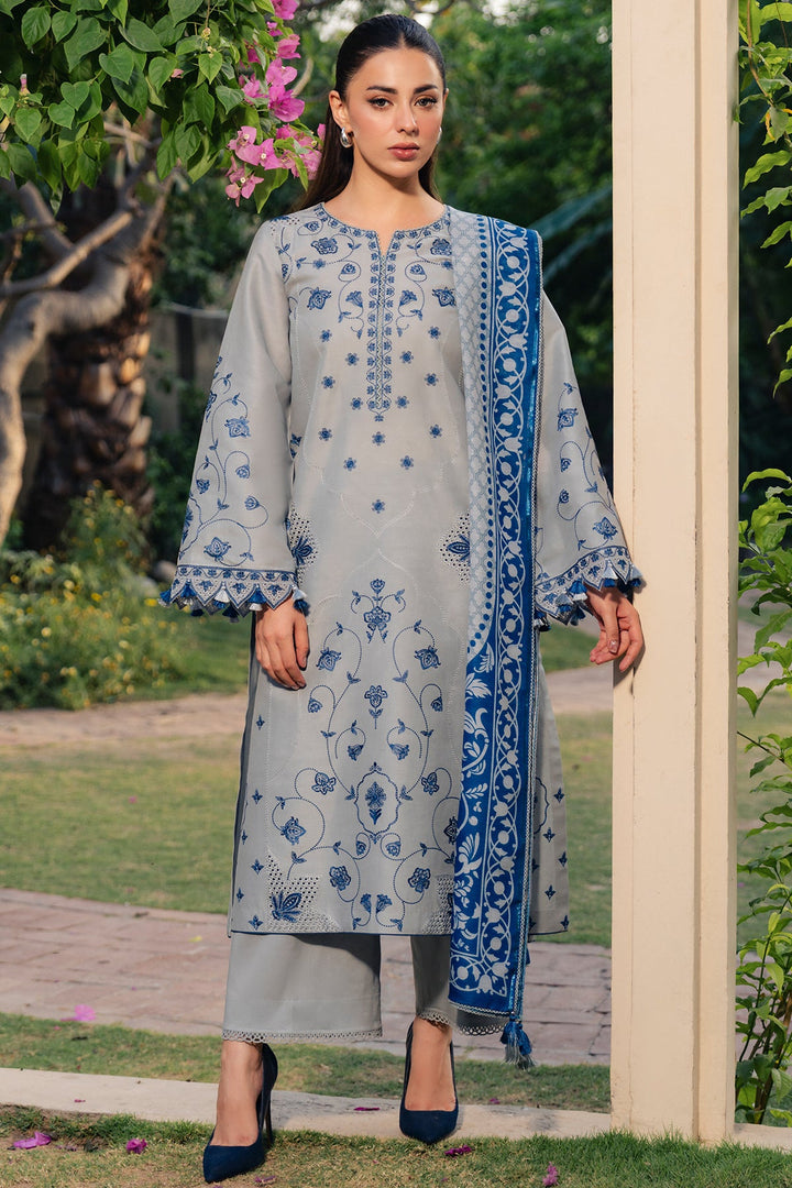 Embroidered Lawn Light Grey Stitched Suit - Jazmin