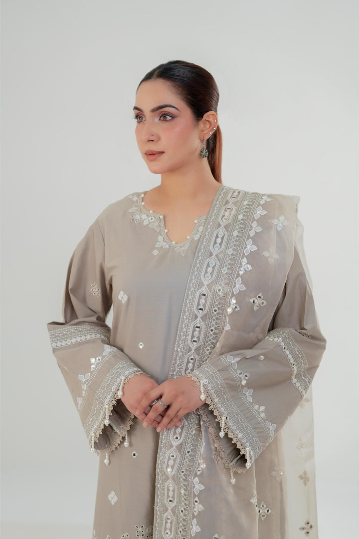Sage Tint - Cross Stitch Embroidered Lawn Stitched