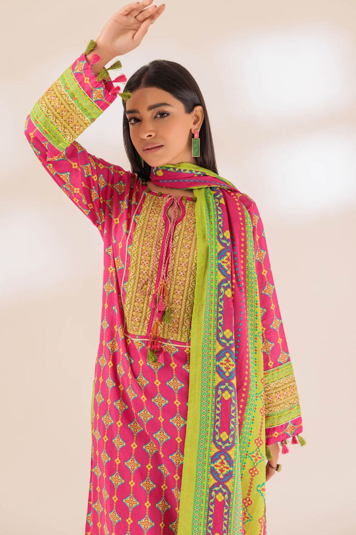 Lawn Hot Pink 3 Piece Stitched Suit - Bonanza