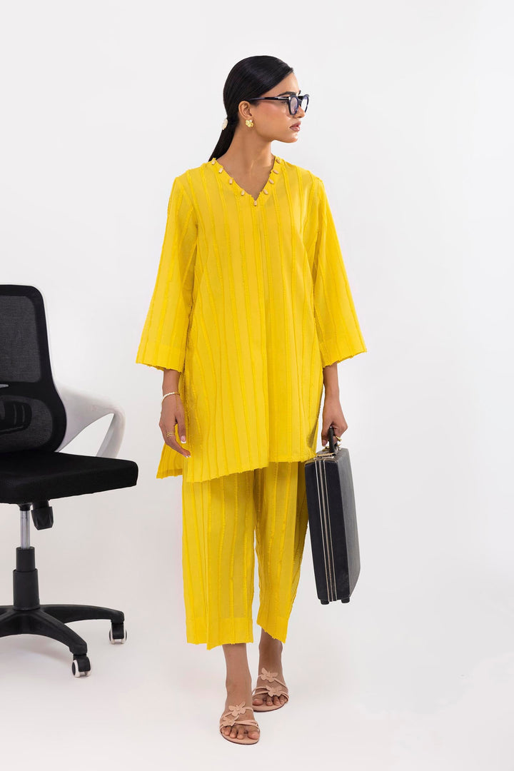 Brochia Jacquard Yellow Stitched Suit - Sana Safinaz