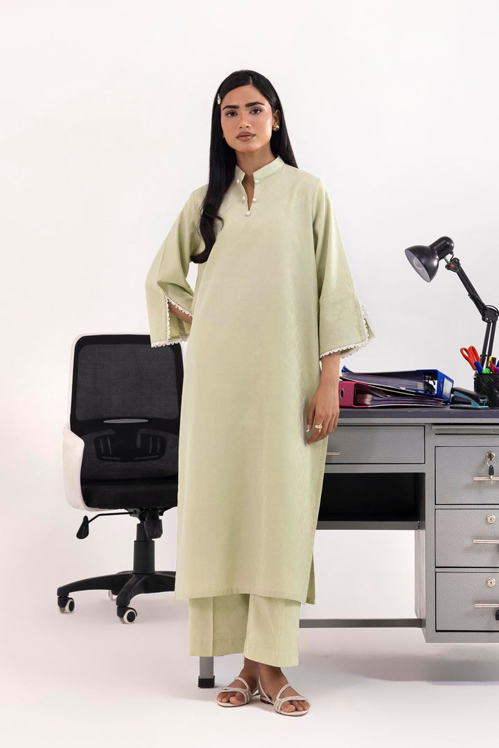 Fancy Dobby Pista Green Stitched Suit - Sana Safinaz