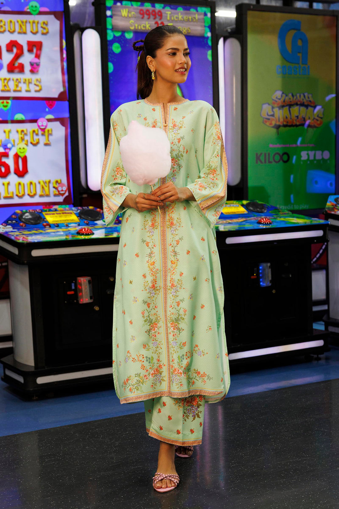 Linen Parrot Green Stitched Suit - Sana Safinaz