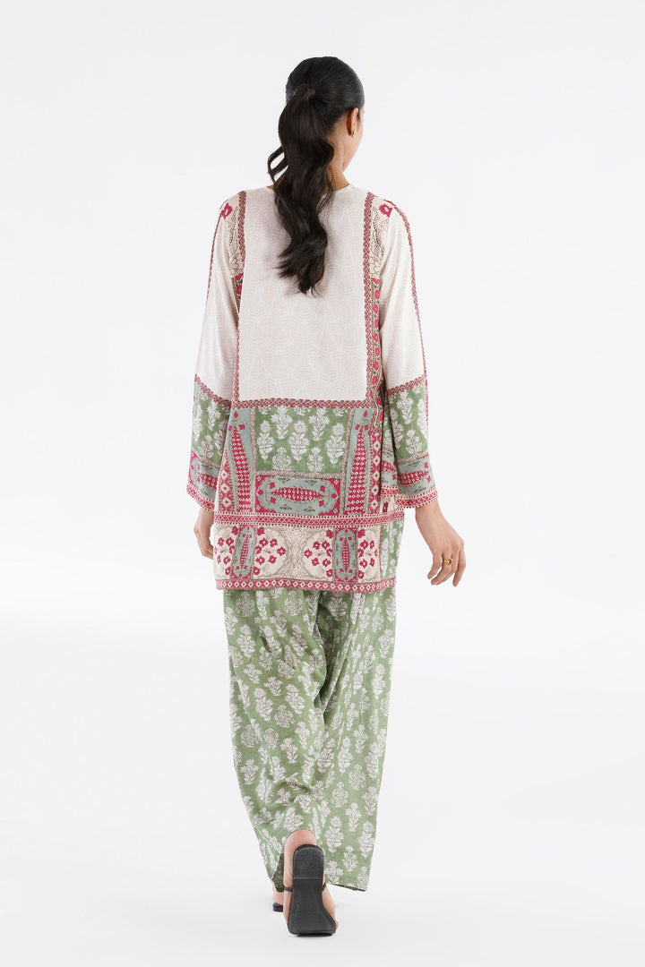 Linen Offwhite & Green Stitched Suit - Sana Safinaz