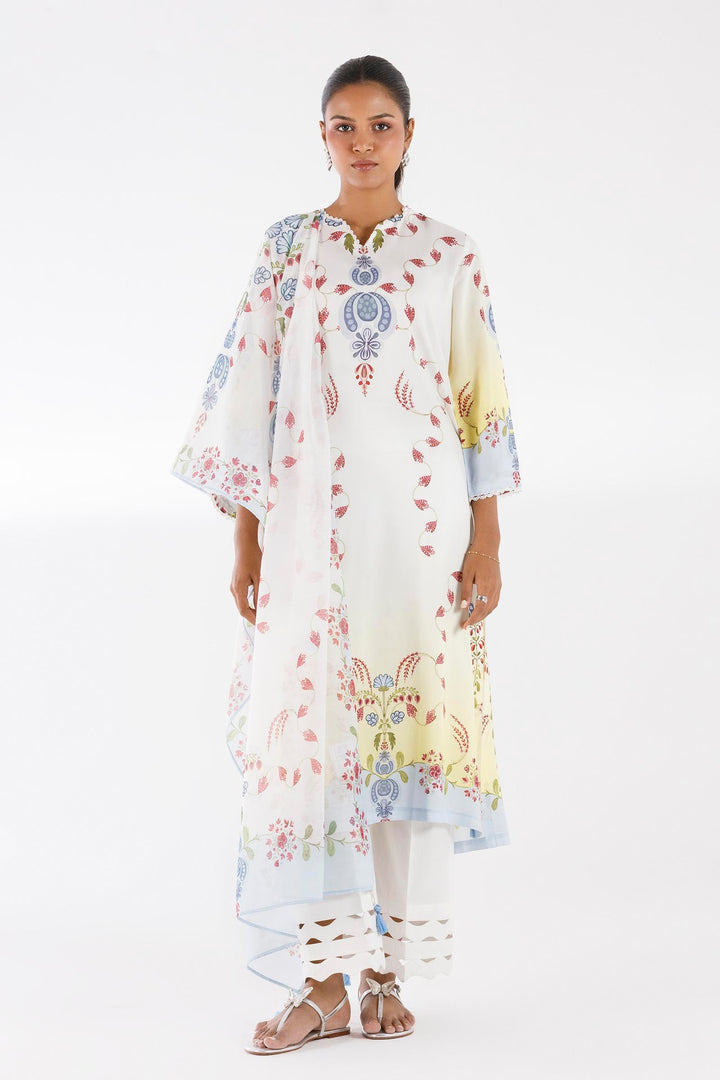 Lawn Off White Stitched Suit - Sana Safinaz