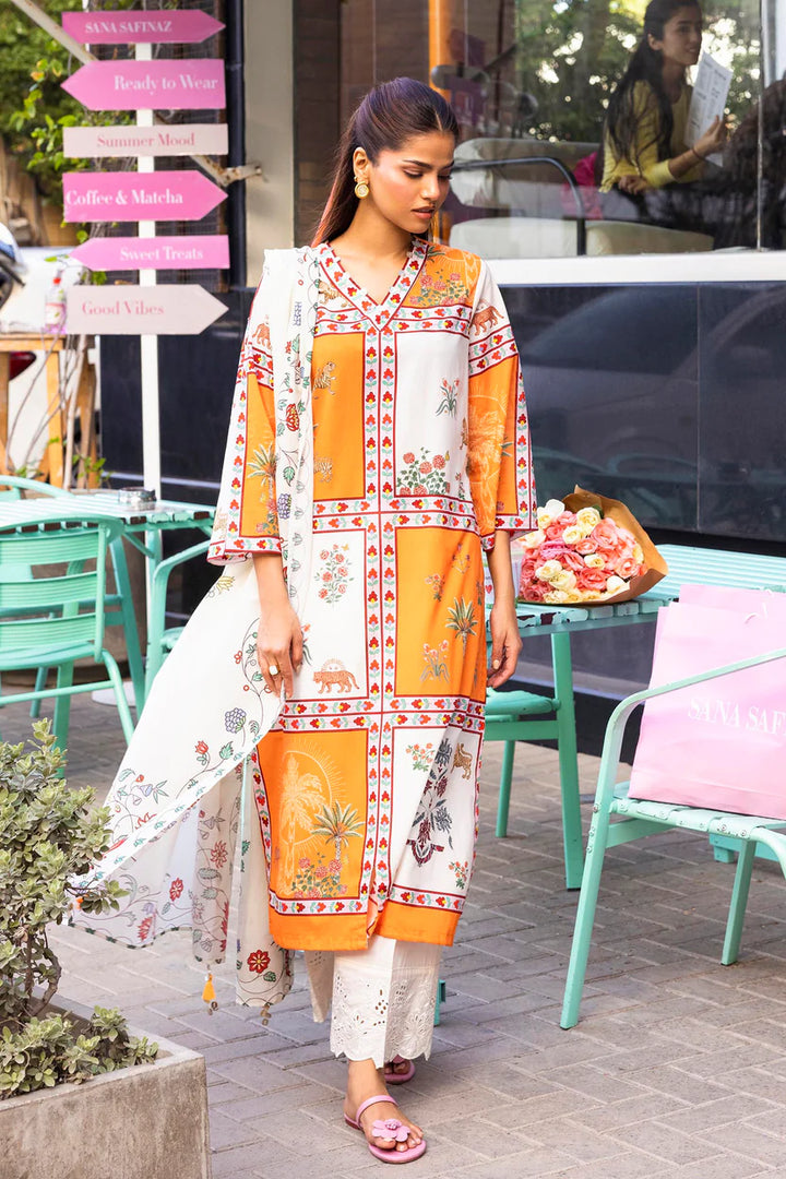 Lawn Offwhite & Orange Stitched Suit - Sana Safinaz