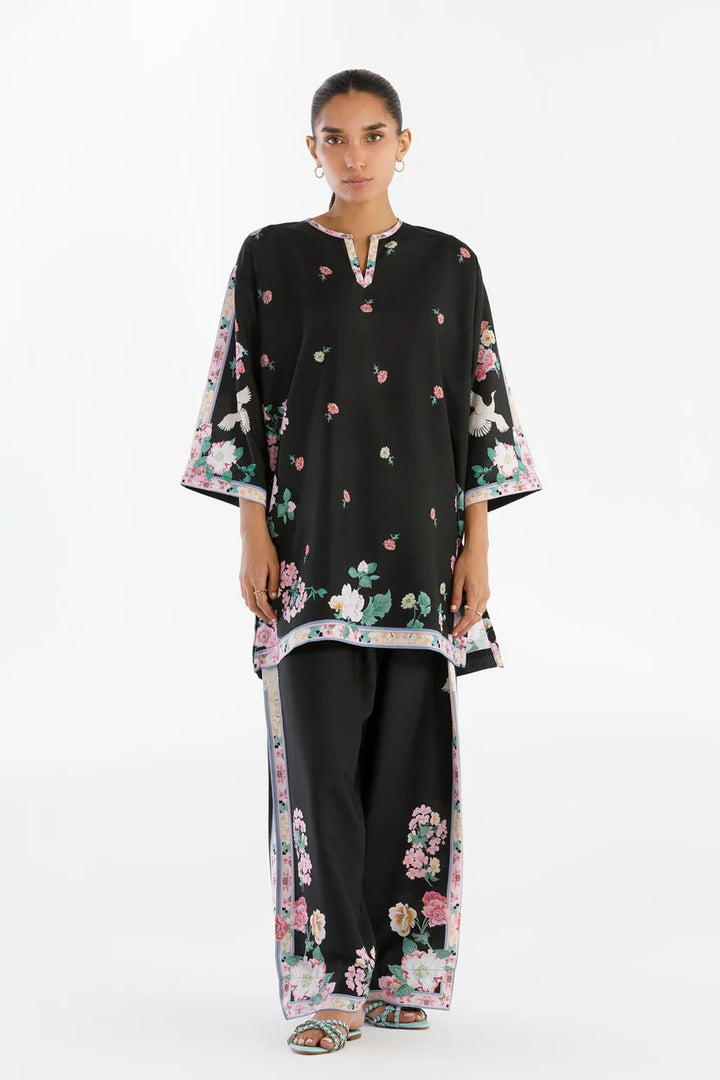 Linen Black Stitched Suit - Sana Safinaz