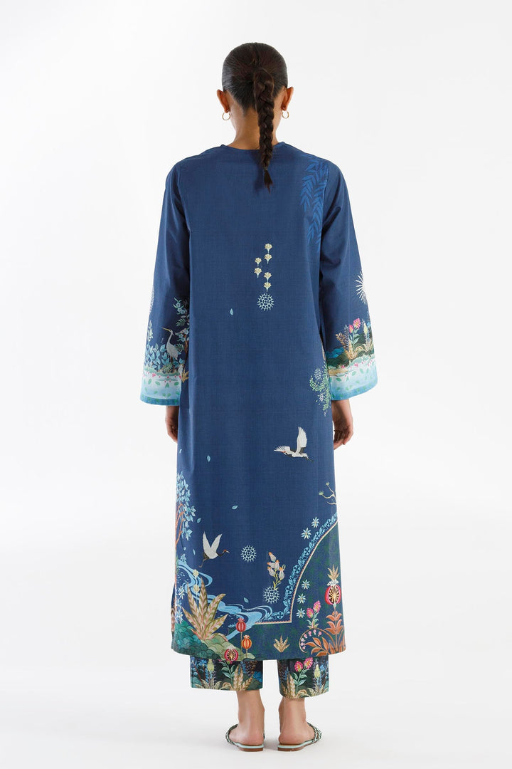Lawn Navy Blue Stitched Suit - Sana Safinaz