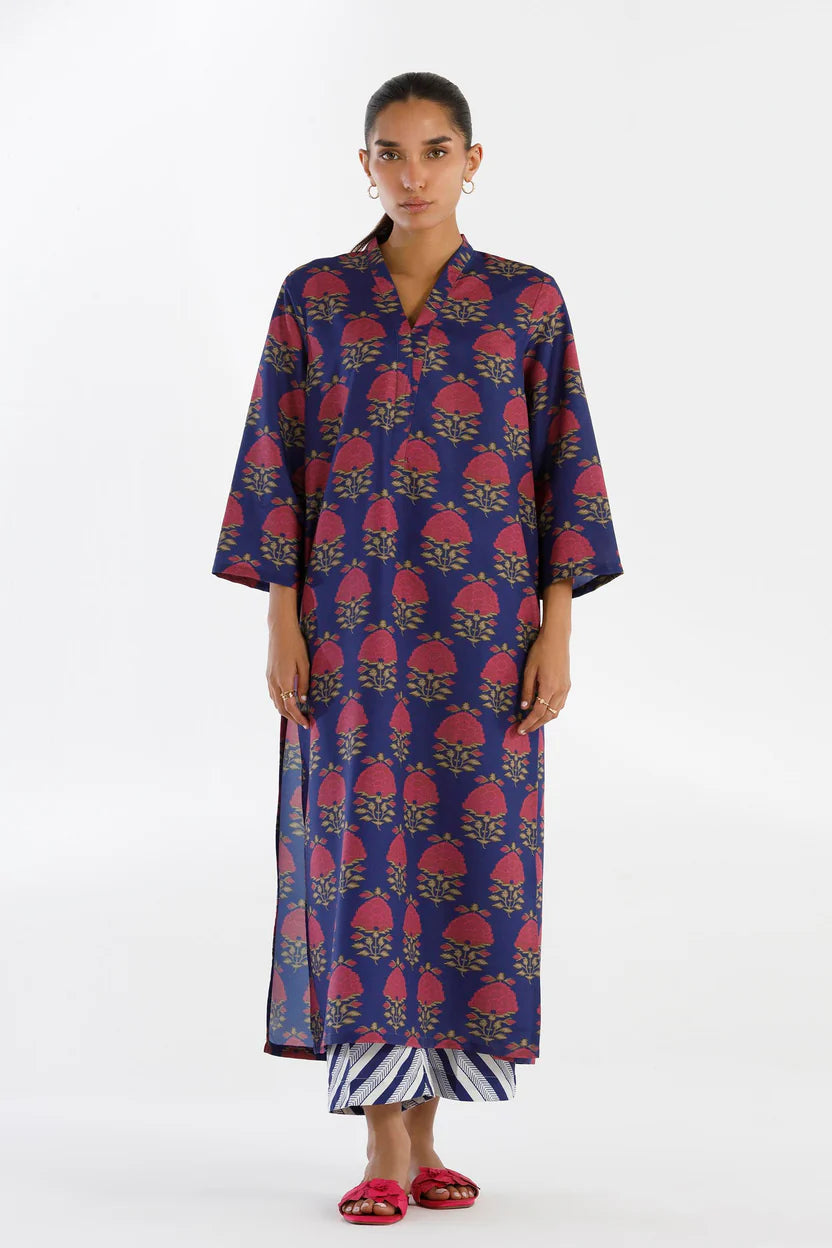 Lawn Navy Blue Stitched Suit - Sana Safinaz