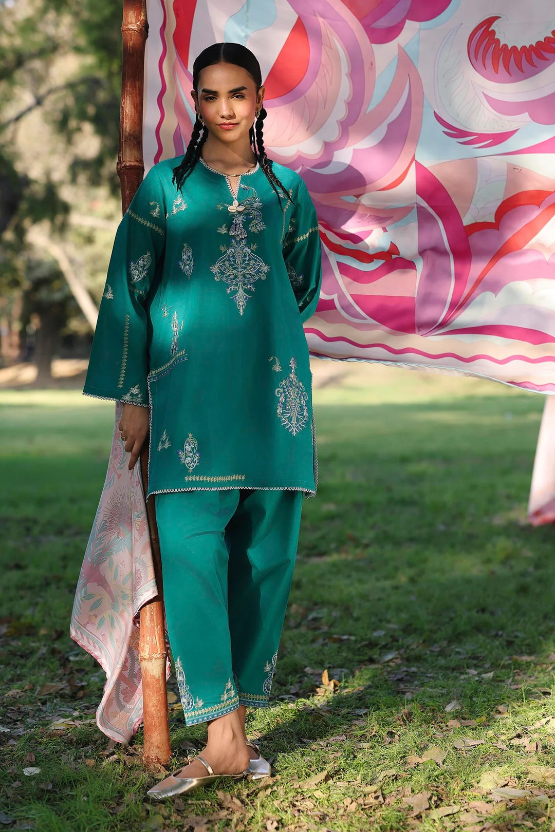 Slub Lawn Green Stitched Suit - Sana Safinaz