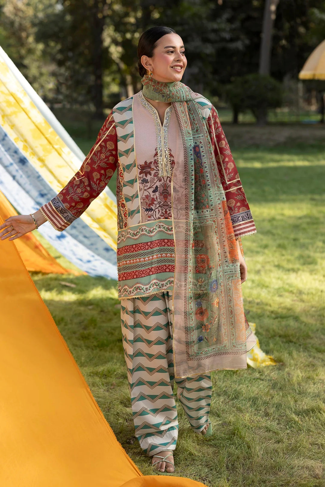 Raw Silk Multi Stitched Suit - Sana Safinaz