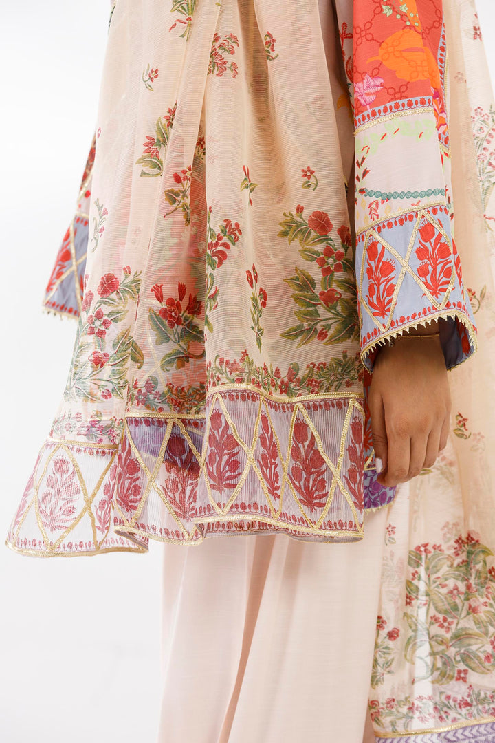 Raw Silk Beige Stitched Suit - Sana Safinaz