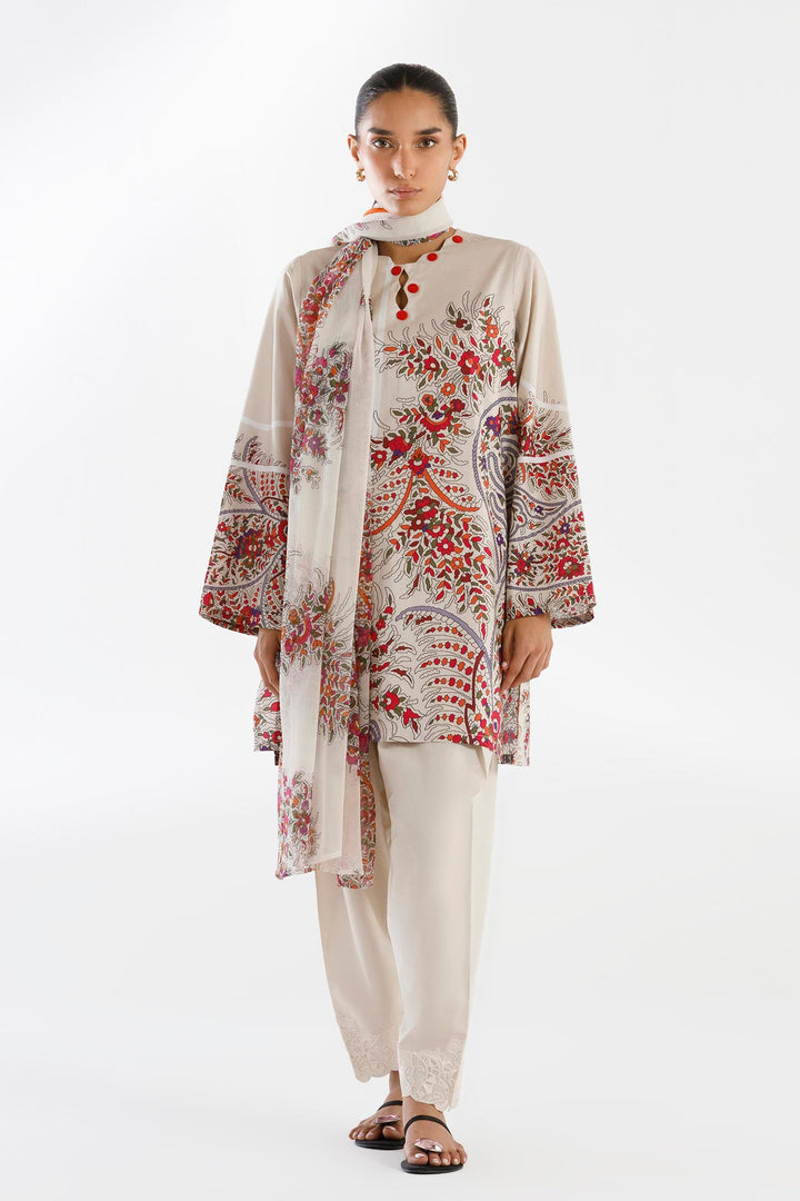 Lawn Beige Stitched Suit - Sana Safinaz