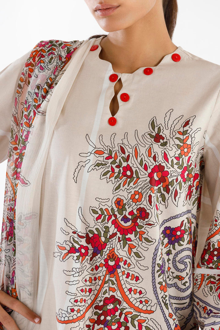 Lawn Beige Stitched Suit - Sana Safinaz