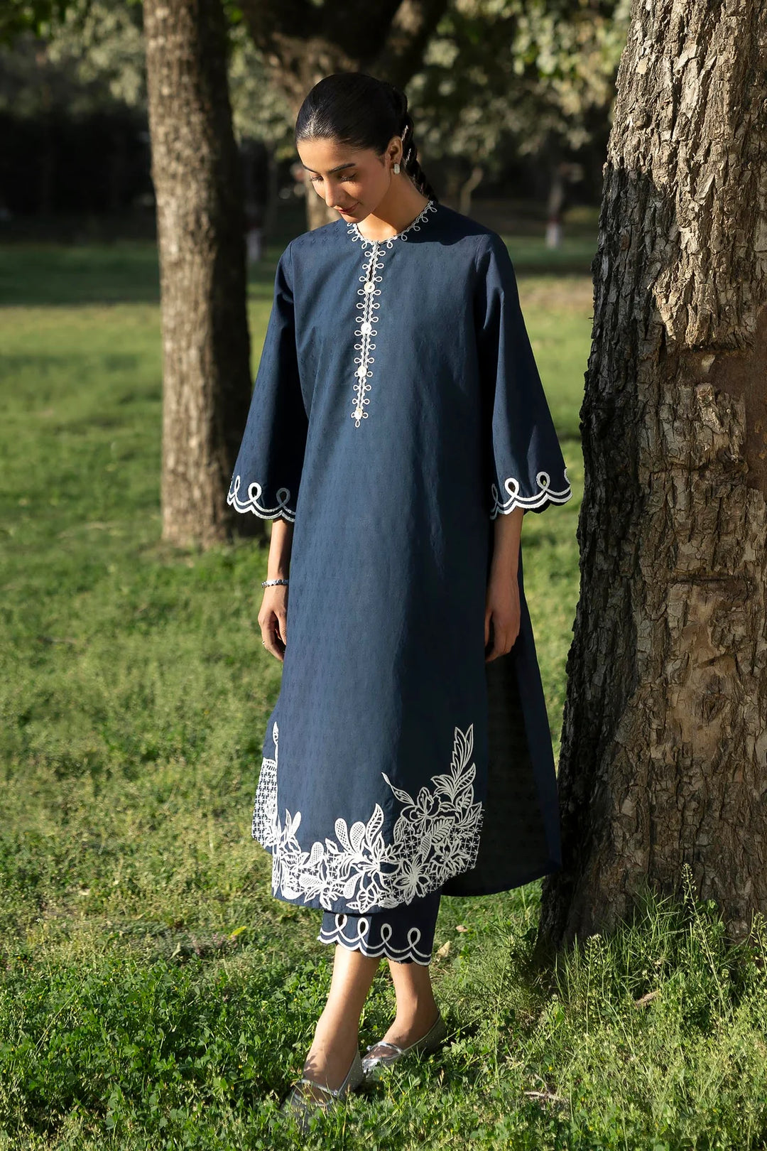 Jacquard Navy Blue Kurti - Sana Safinaz