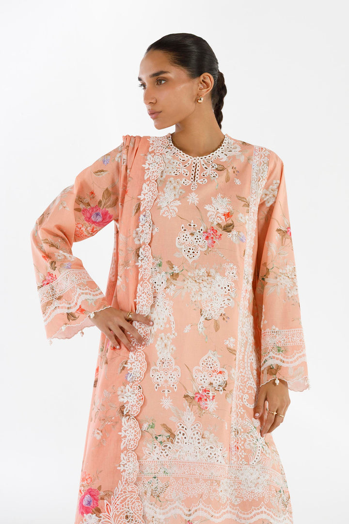 Lawn Peach Stitched Suit - Sana Safinaz