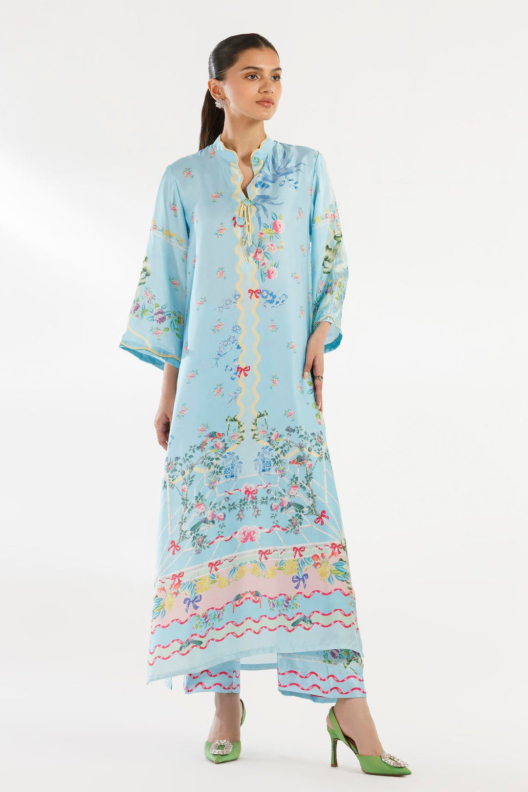 Satin Sky Blue Stitched Suit - Sana Safinaz