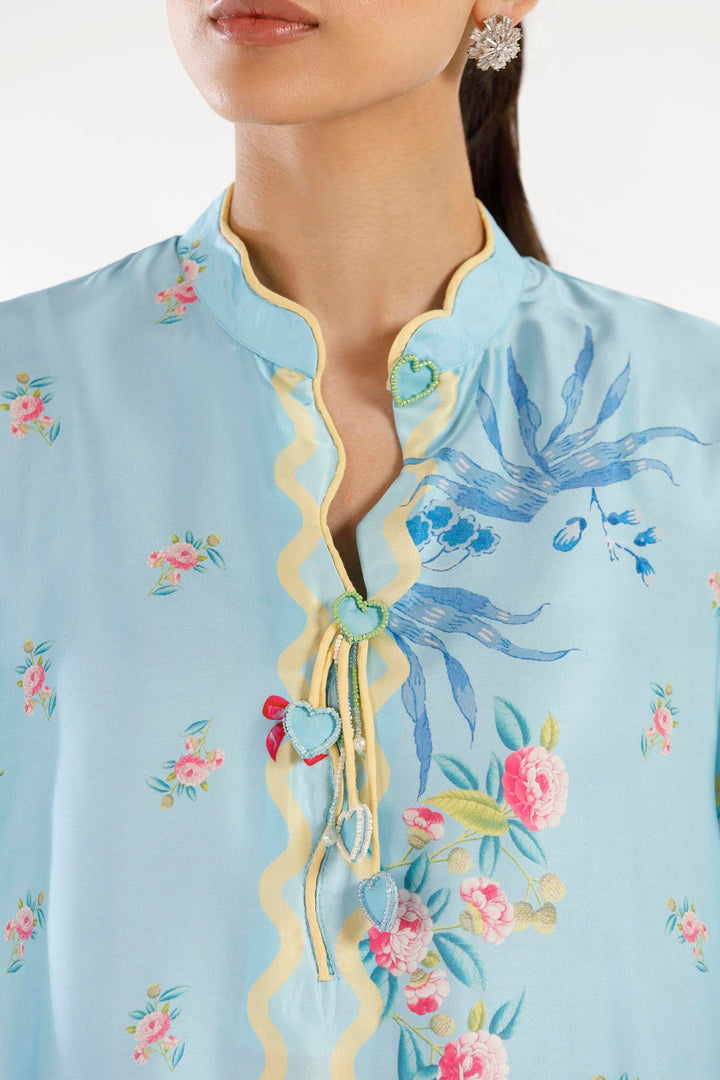 Satin Sky Blue Stitched Suit - Sana Safinaz