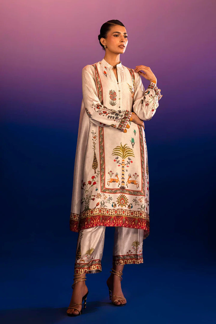 Satin Off White Stitched Suit - Sana Safinaz