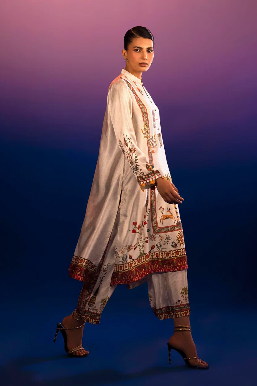 Satin Off White Stitched Suit - Sana Safinaz
