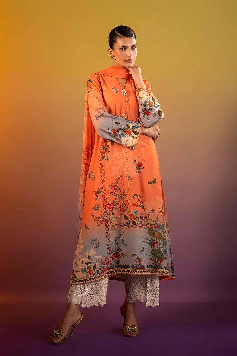 Satin Orange Stitched Suit - Sana Safinaz