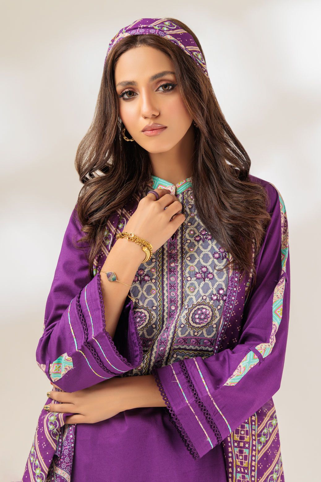 Cambric Purple 3 Piece Stitched Suit - Bonanza