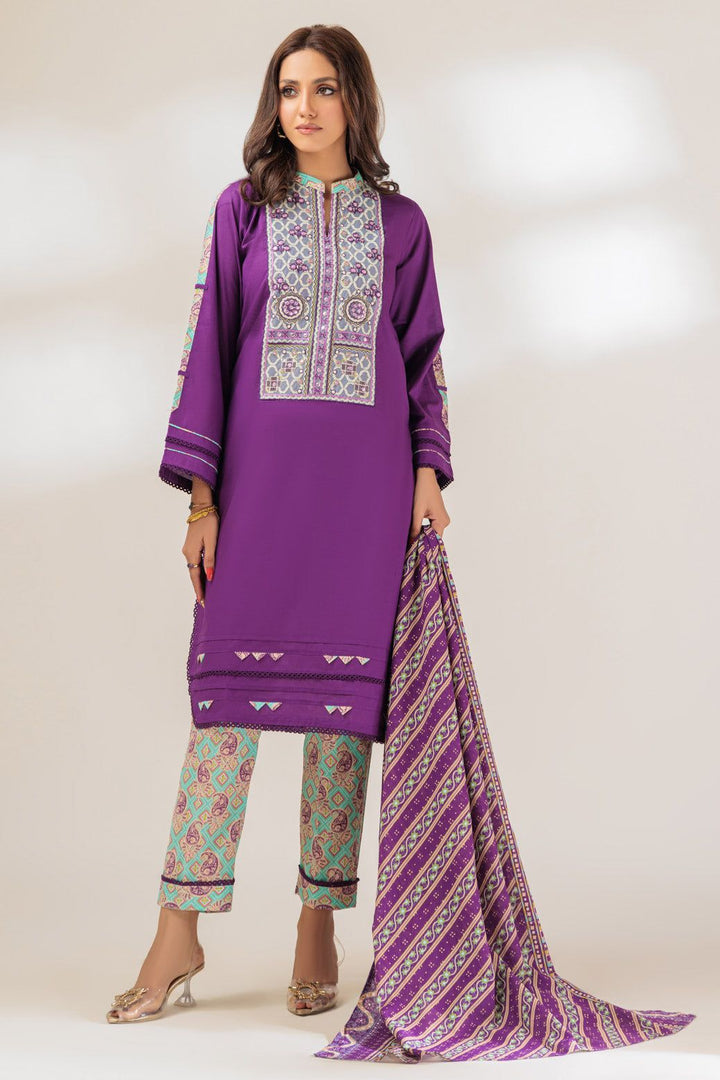 Cambric Purple 3 Piece Stitched Suit - Bonanza