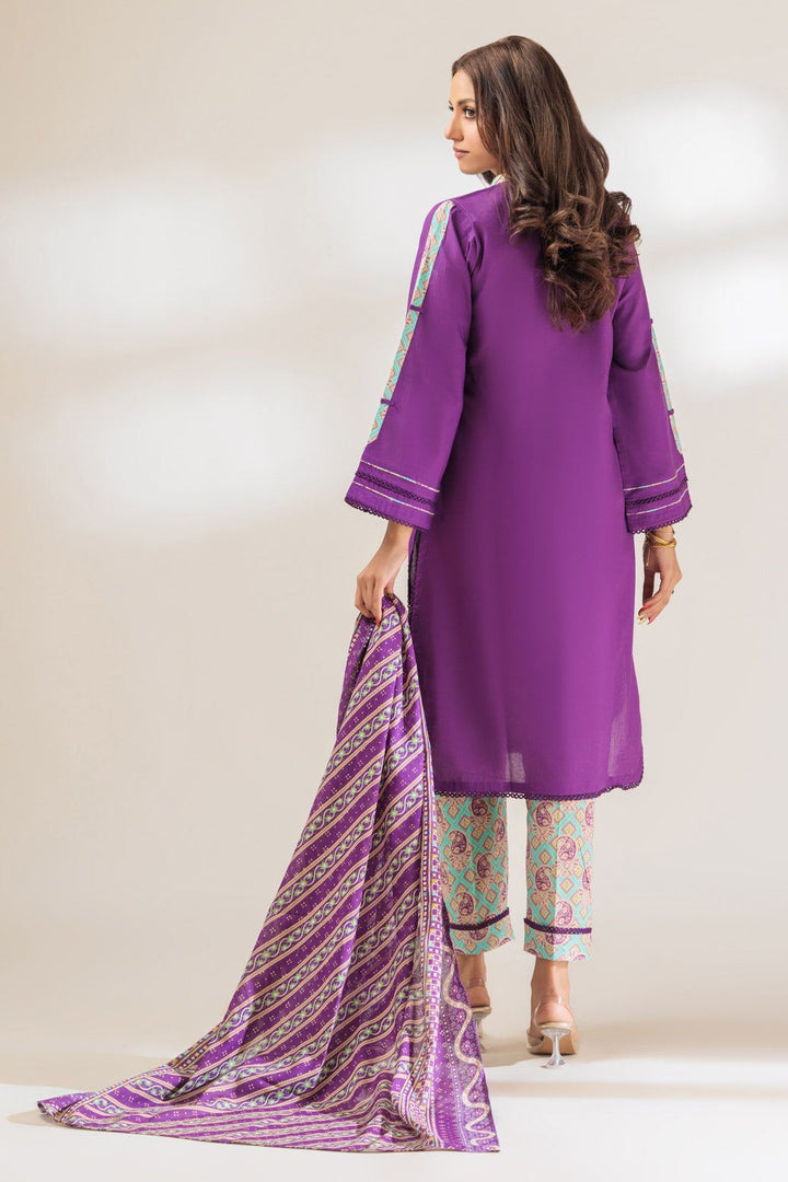 Cambric Purple 3 Piece Stitched Suit - Bonanza