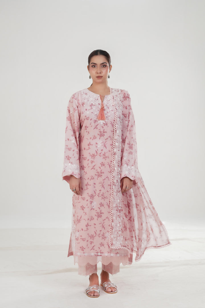 Subtle Rose - Cross Stitch Embroidered Lawn Stitched