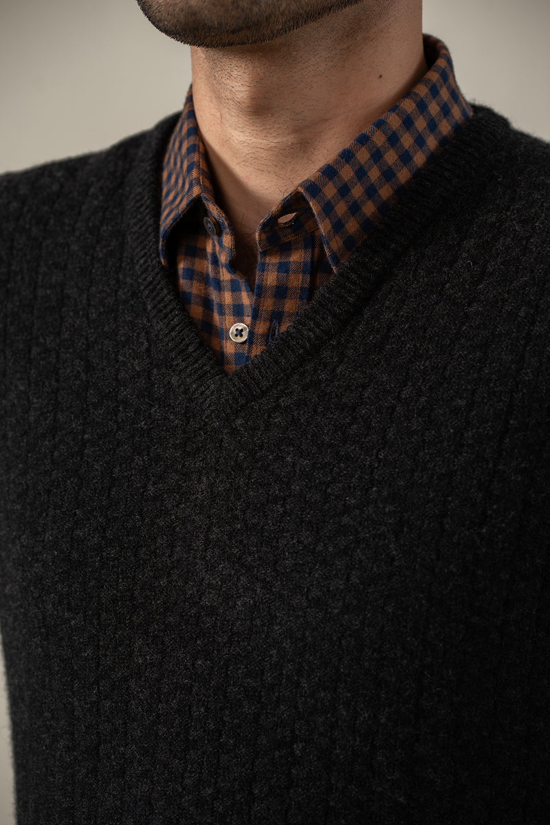 Lambs Wool Charcoal Designer Sweater - Cambridge